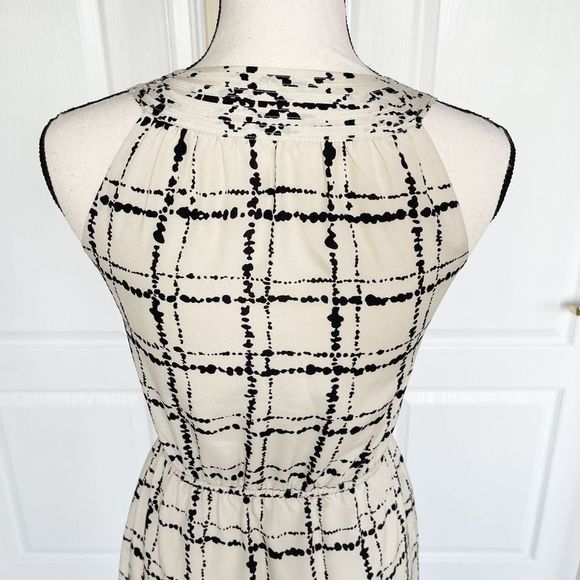 Ann Taylor LOFT 0P Petite Unique Neckline Dalmatian Plaid Black Crème Contrast B - Picture 11 of 14
